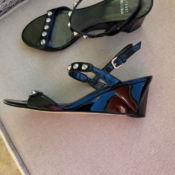 Stuart Weitzman Black Strappy Sandals with Pearl Embellishments - Picture 3 of 7